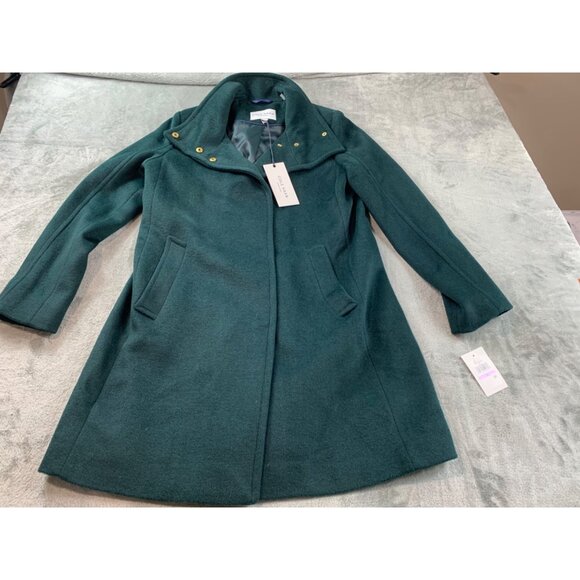 Cole Haan Signature Women's Green Wool Coat Size 6 - Elegant Mid-Length Outerwea - Picture 1 of 12
